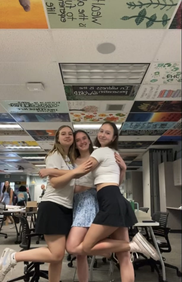 A final picture of Addie Woltil, me, and Ella Peirce on our last day in room 139.